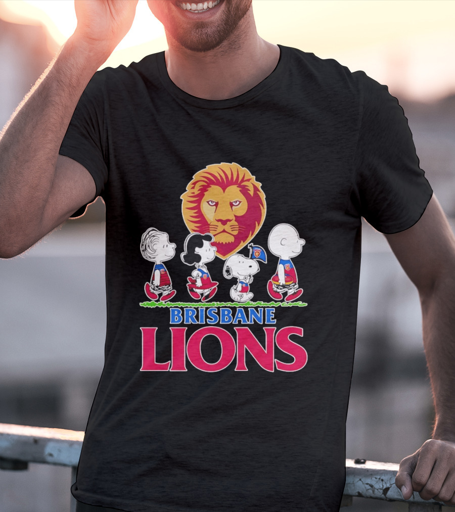 Brisbane Lions AFL Peanuts Snoopy Charlie Brown Lucy Schroeder T-Shirt