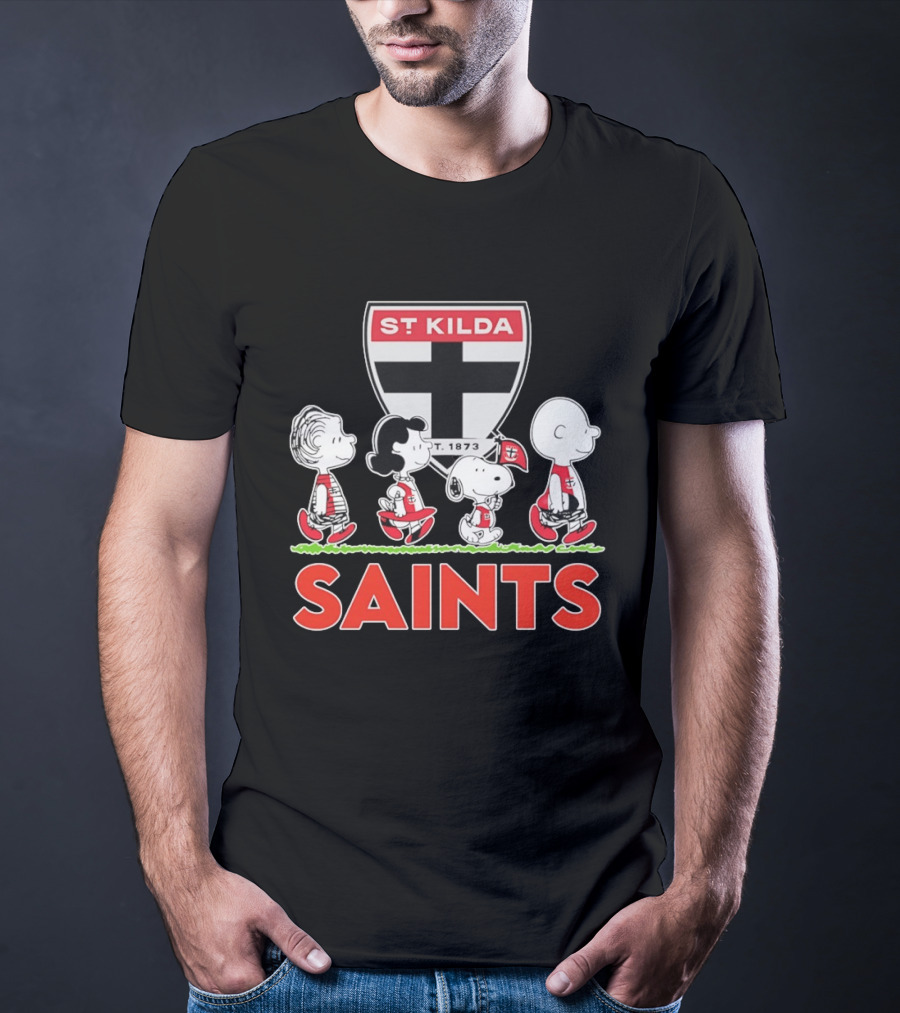 Peanuts Characters St Kilda Saints AFL 1873 Snoopy Charlie Brown Lucy Linus T-Shirt