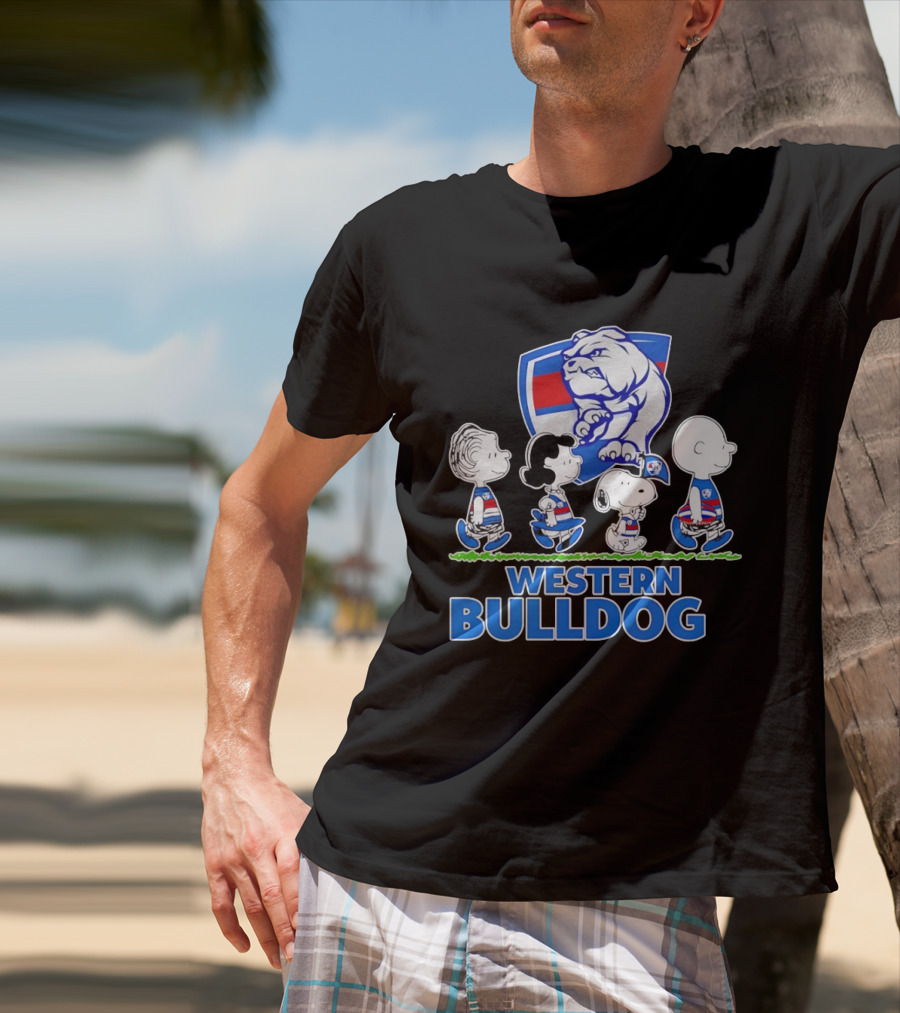 Peanuts Snoopy Charlie Brown Western Bulldogs AFL Team Lucy Schroeder T-Shirt