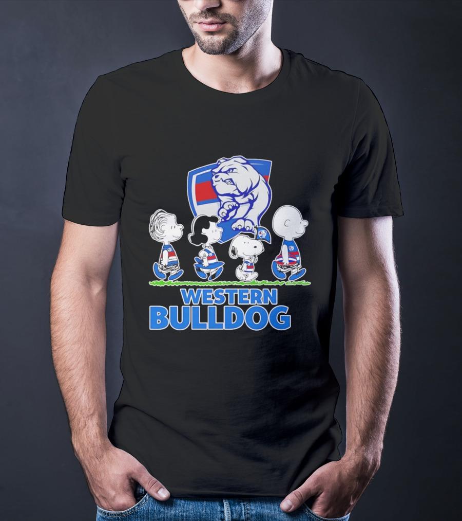 Peanuts Snoopy Charlie Brown Western Bulldogs AFL Team Lucy Schroeder T-Shirt