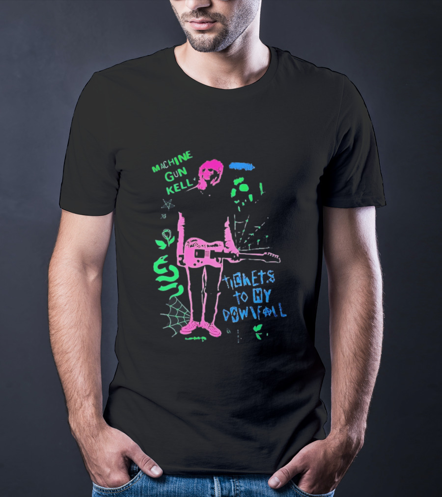 Machine Gun Kelly Skeleton Tickets To My Downfall Neon Pink Green Blue T-Shirt