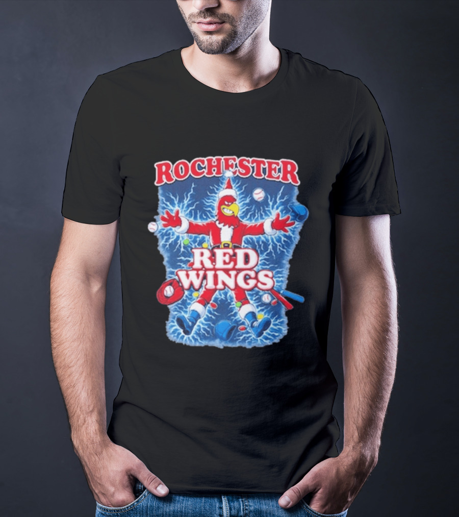 Rochester Red Wings Holiday Meltdown Christmas Santa Bird With Baseball T-Shirt
