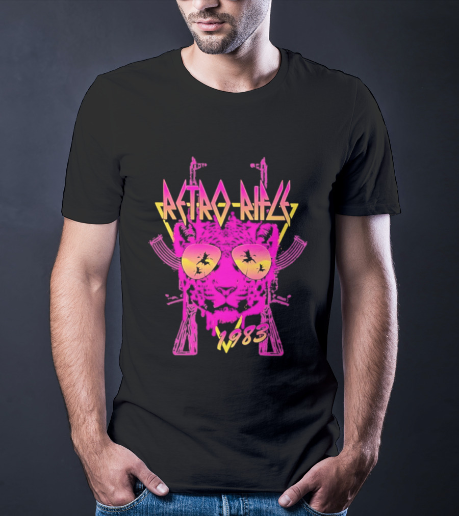 Retro Rifle 1983 Neon Skull Sunglasses Vintage Aesthetic T-Shirt