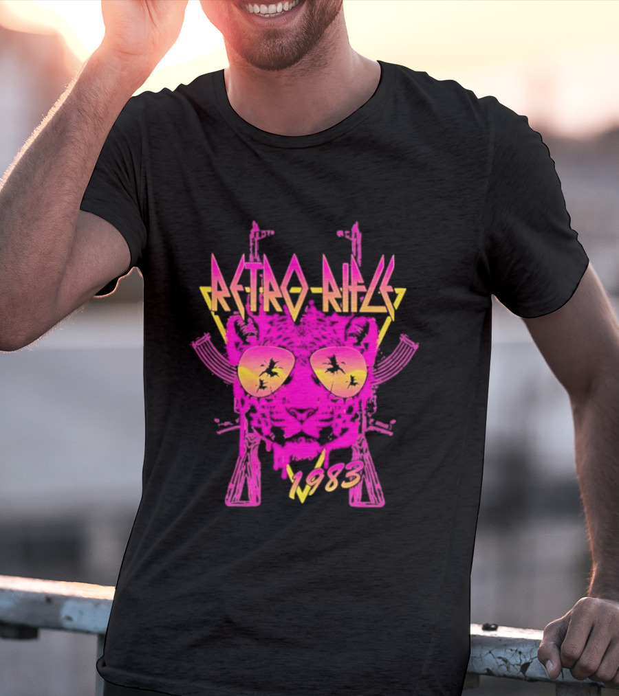 Retro Rifle 1983 Neon Skull Sunglasses Vintage Aesthetic T-Shirt