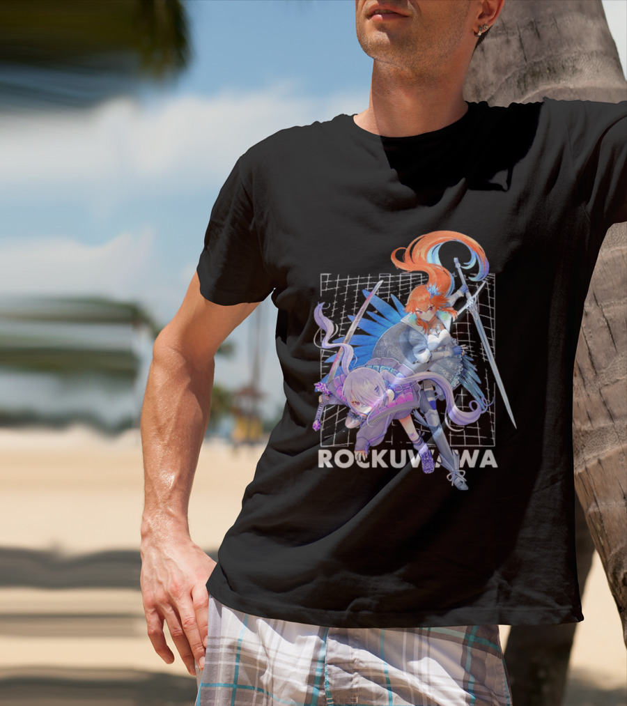 Rockuwawa Anime Warrior Girls Sword Katana Grid T-Shirt