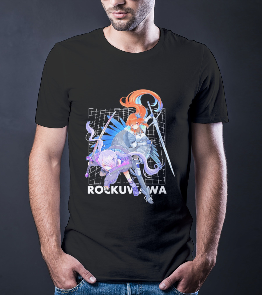 Rockuwawa Anime Warrior Girls Sword Katana Grid T-Shirt
