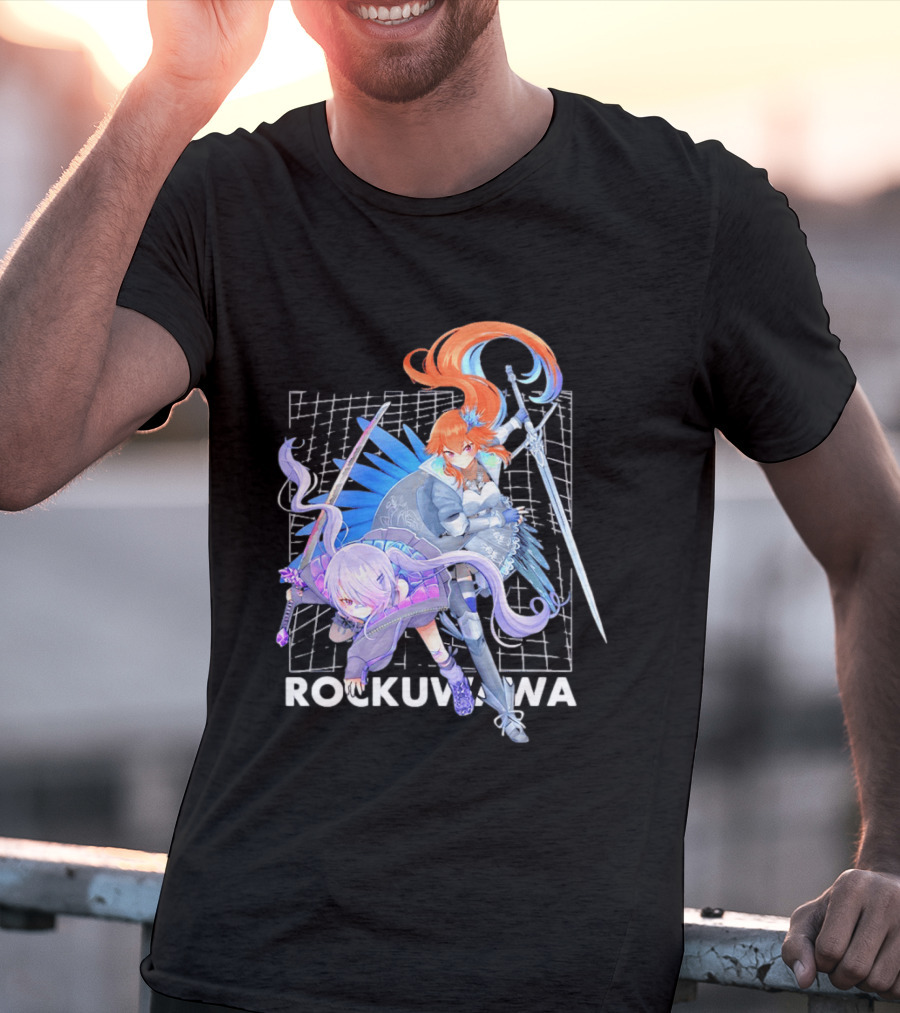 Rockuwawa Anime Warrior Girls Sword Katana Grid T-Shirt