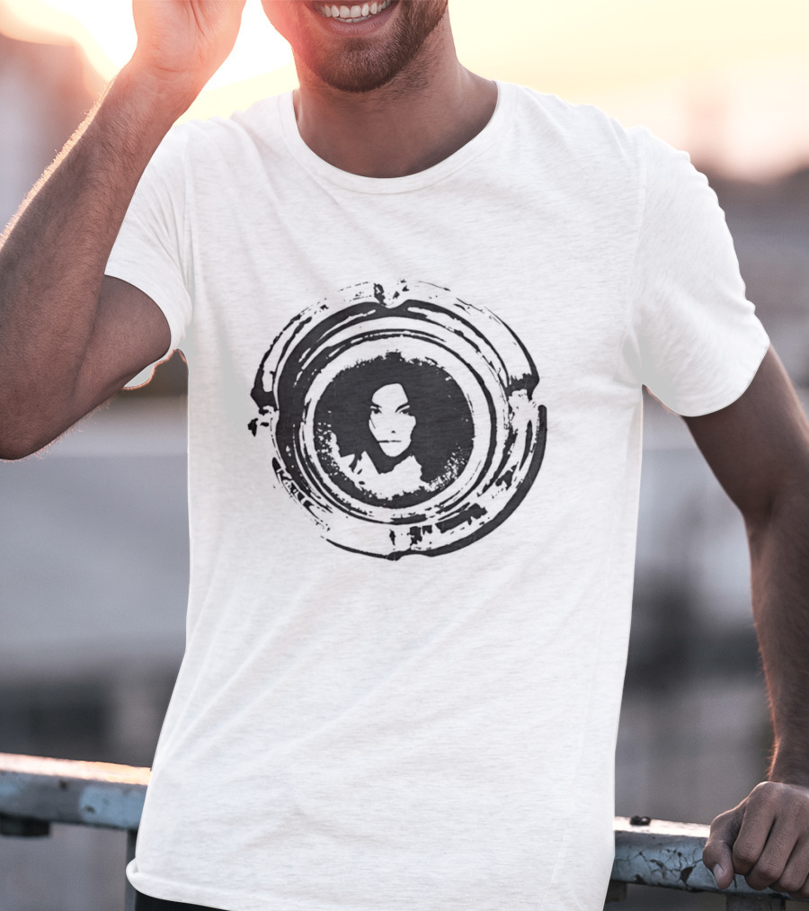 Bjork Circular Stamp Design Black And White T-Shirt