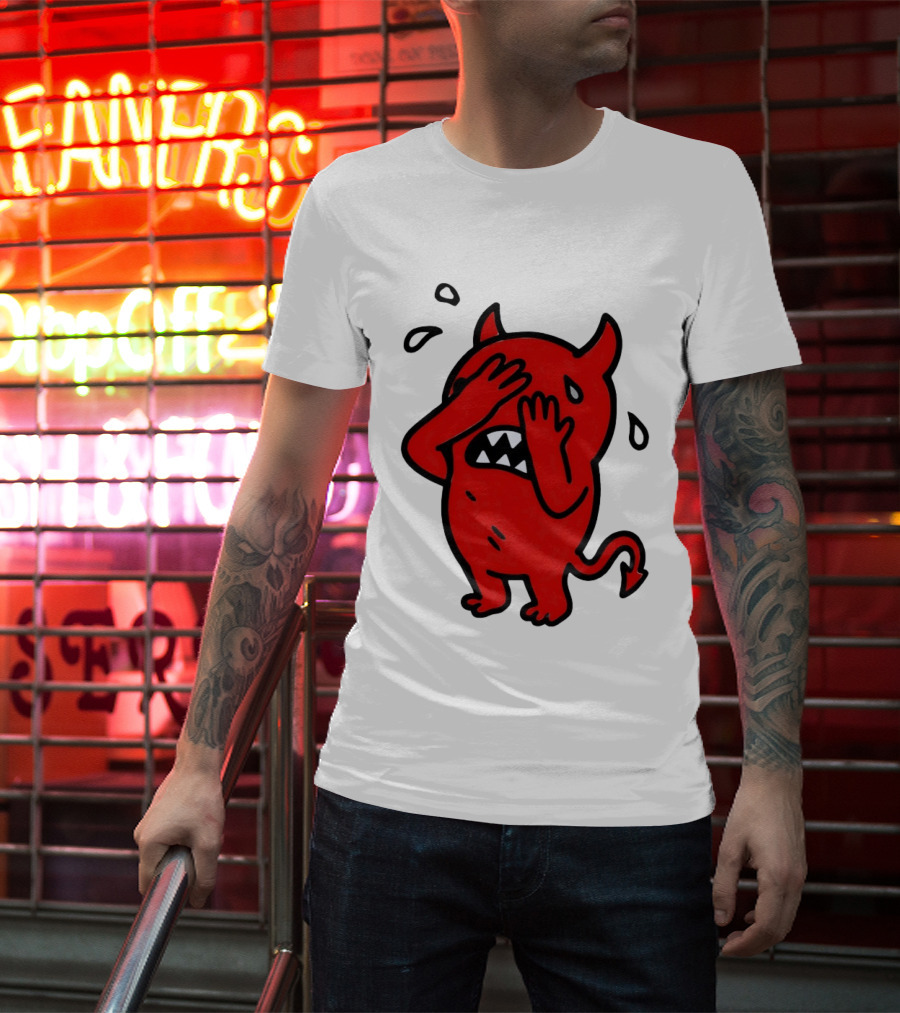 Devil Cartoon Facepalm Panicking Sweating Emoji T-Shirt