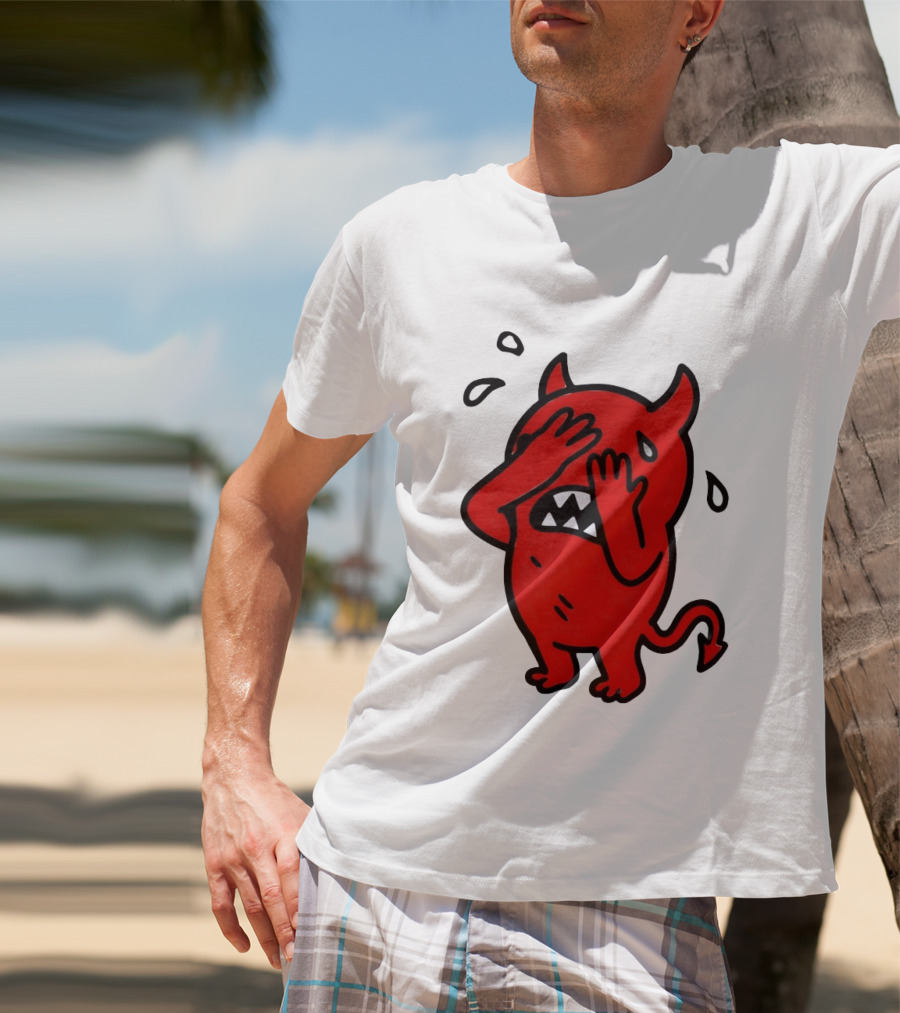 Devil Cartoon Facepalm Panicking Sweating Emoji T-Shirt