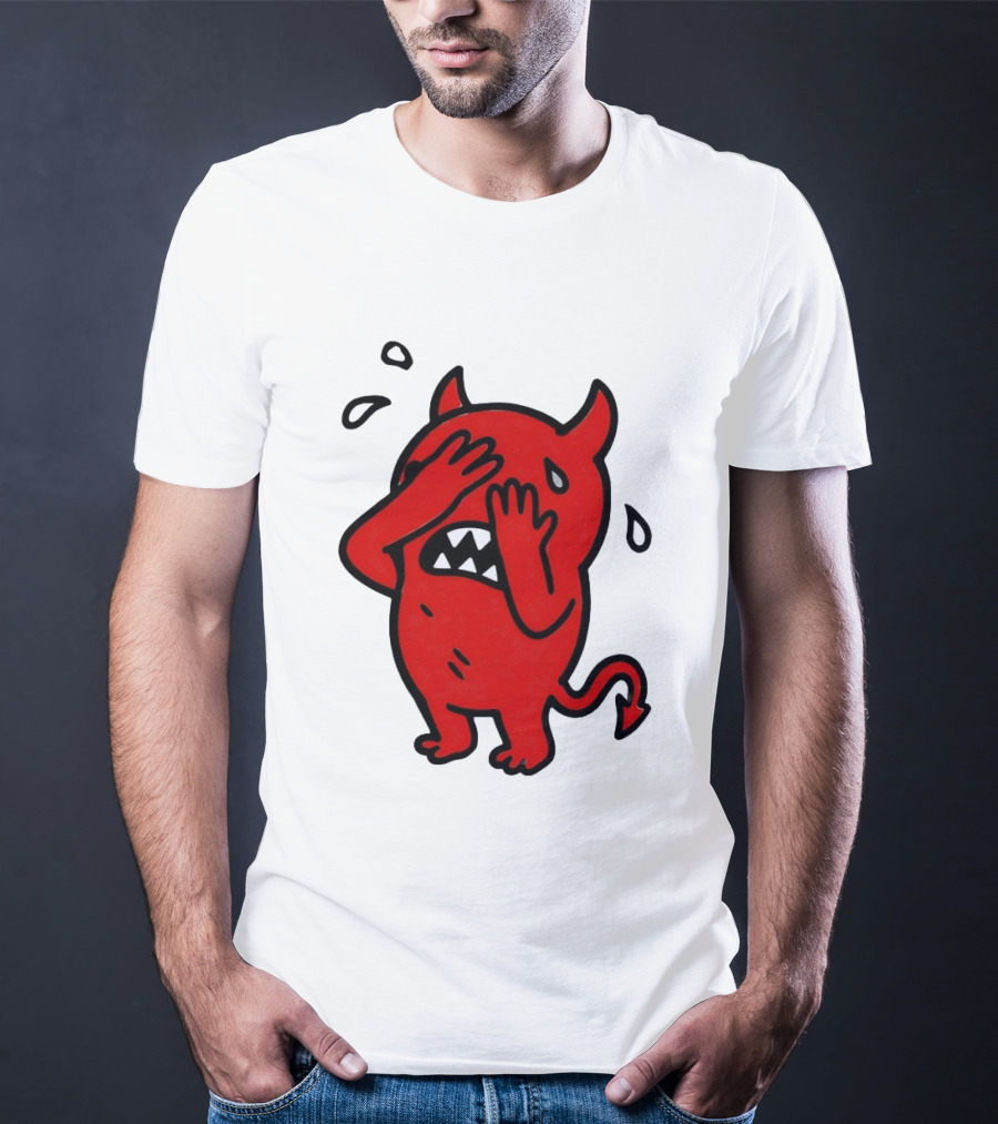 Devil Cartoon Facepalm Panicking Sweating Emoji T-Shirt