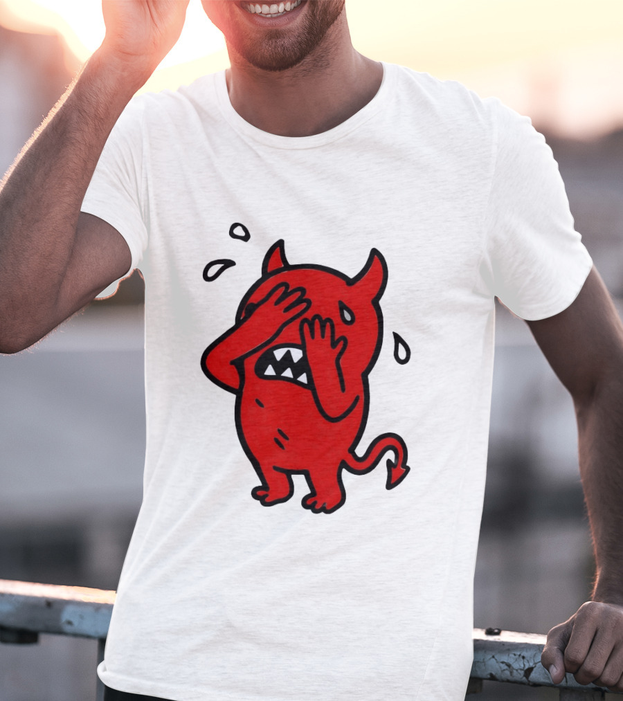 Devil Cartoon Facepalm Panicking Sweating Emoji T-Shirt