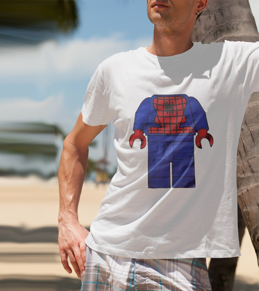 Lego Spider Man Minifigure Marvel Super Hero Iconic Costume Red And Blue Suit T-Shirt