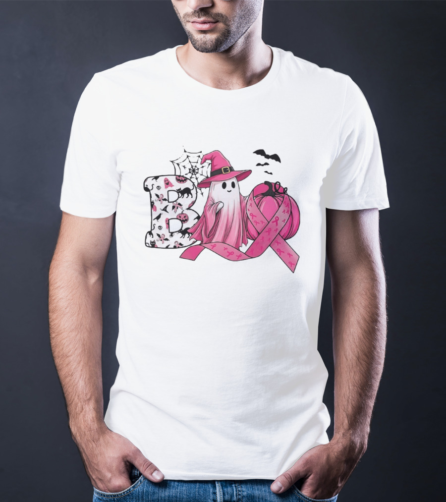 Boo Ghost Witch Pink Breast Cancer Ribbon Halloween Pumpkin T-Shirt