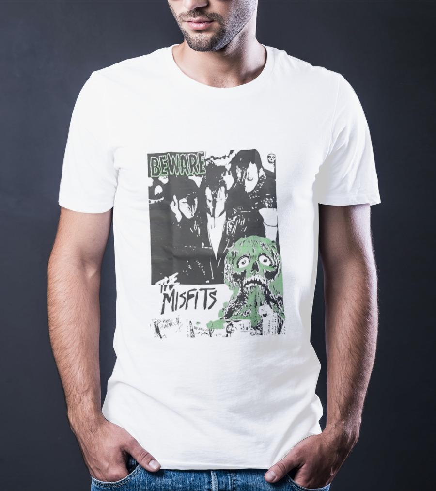 Beware The Misfits Horror Punk Band Skull Green T-Shirt