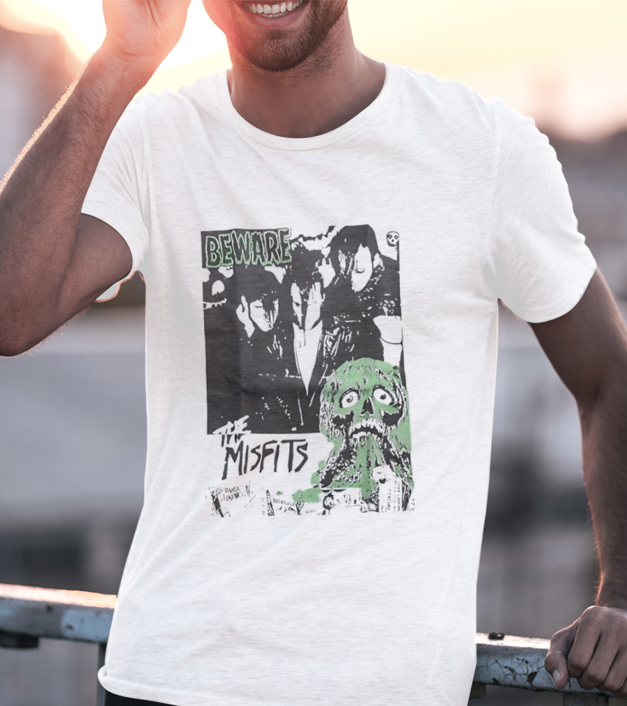 Beware The Misfits Horror Punk Band Skull Green T-Shirt