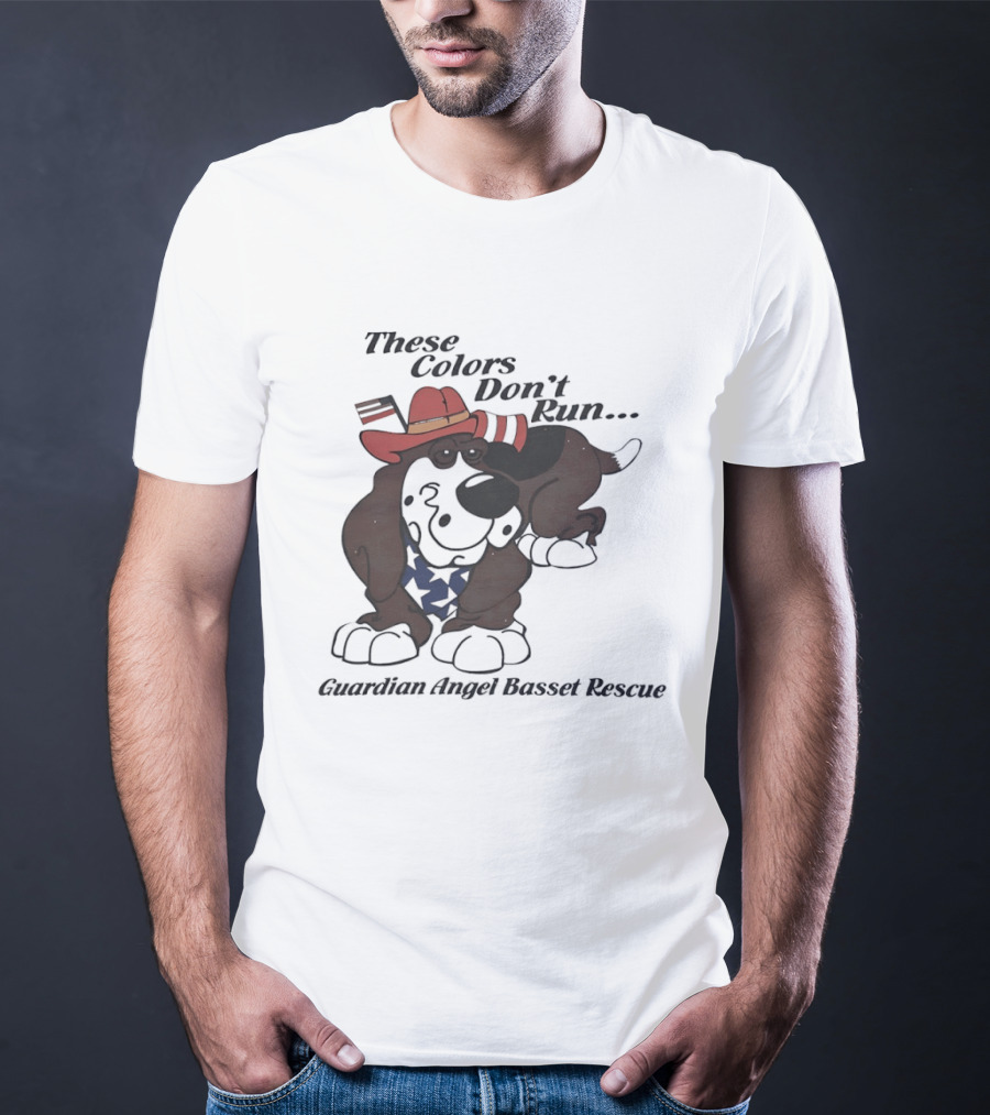 These Colors Don't Run Guardian Angel Basset Rescue Patriotic Dog Breed Cowboy Hat And Bandana T-Shirt