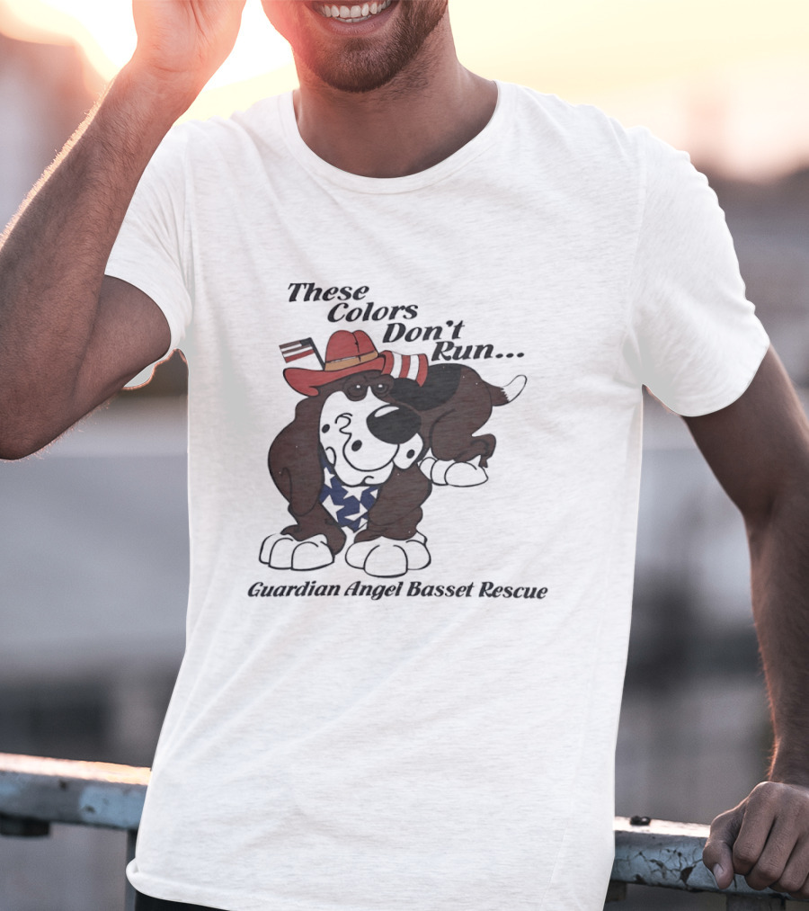 These Colors Don't Run Guardian Angel Basset Rescue Patriotic Dog Breed Cowboy Hat And Bandana T-Shirt
