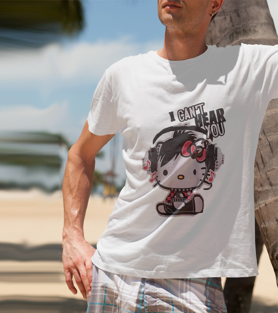 Hello Kitty I Can't Hear You Headphones Music Emo T-Shirt