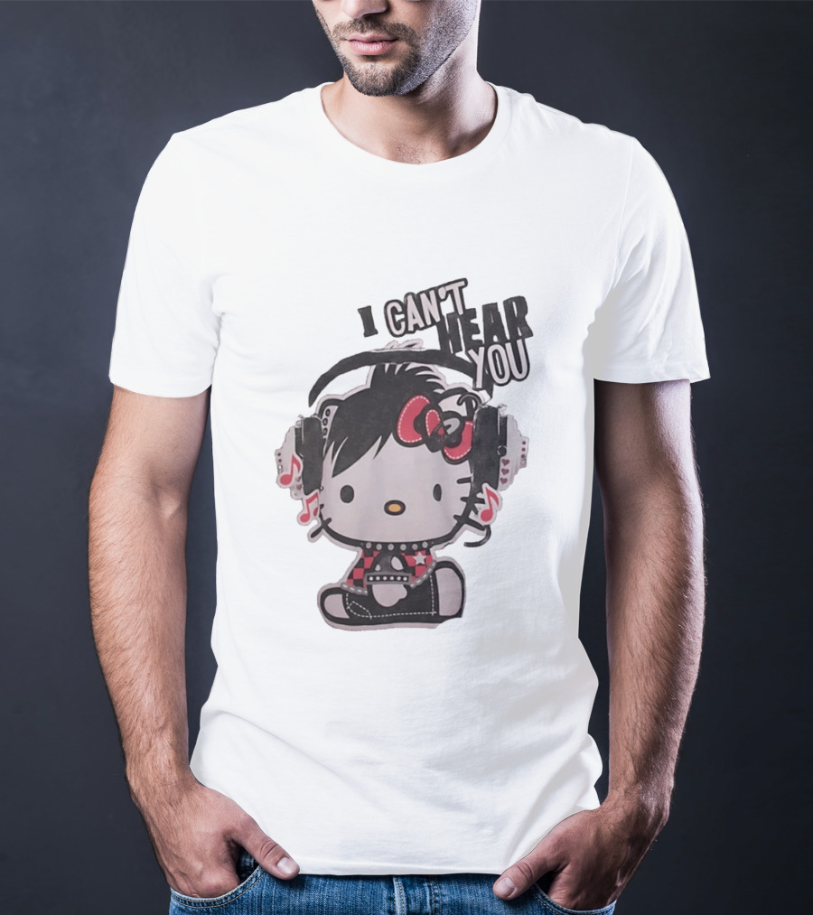 Hello Kitty I Can't Hear You Headphones Music Emo T-Shirt