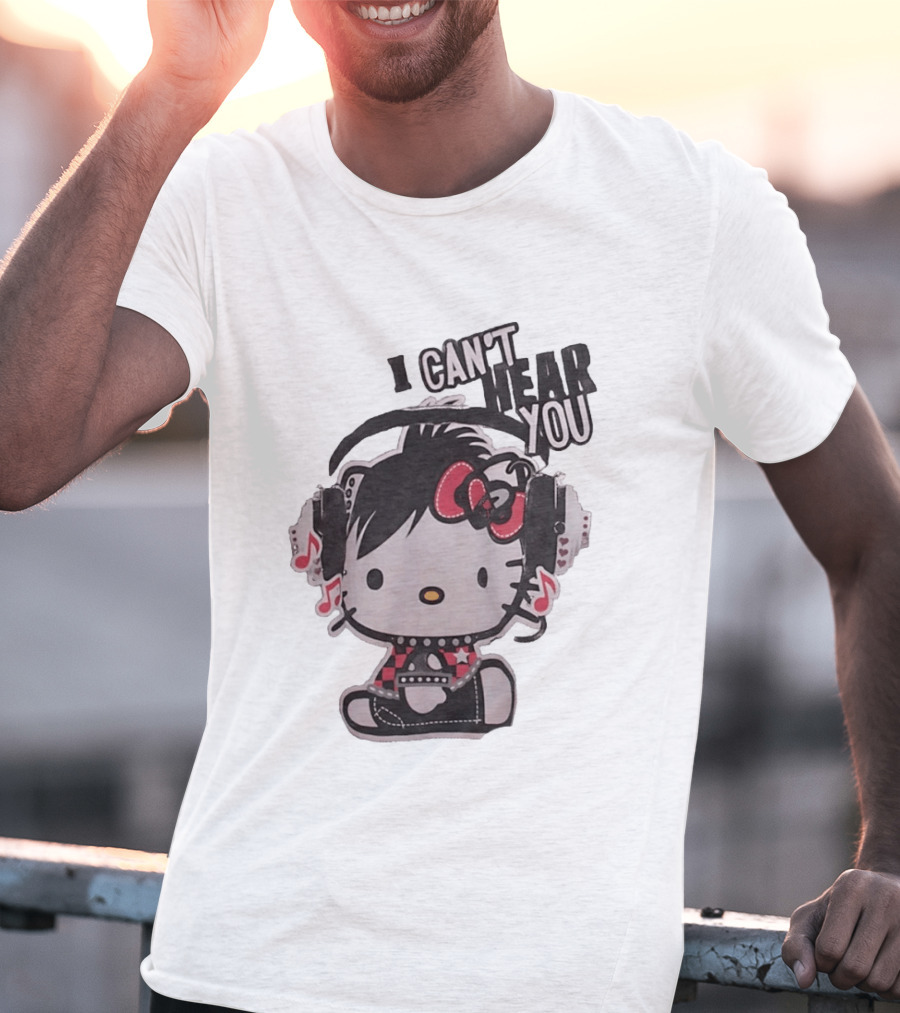 Hello Kitty I Can't Hear You Headphones Music Emo T-Shirt