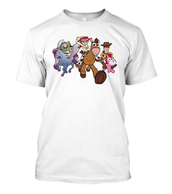 Buzz Lightyear Jessie Bullseye Woody And Buttercup Unicorn Toy Story Characters Running T-Shirt