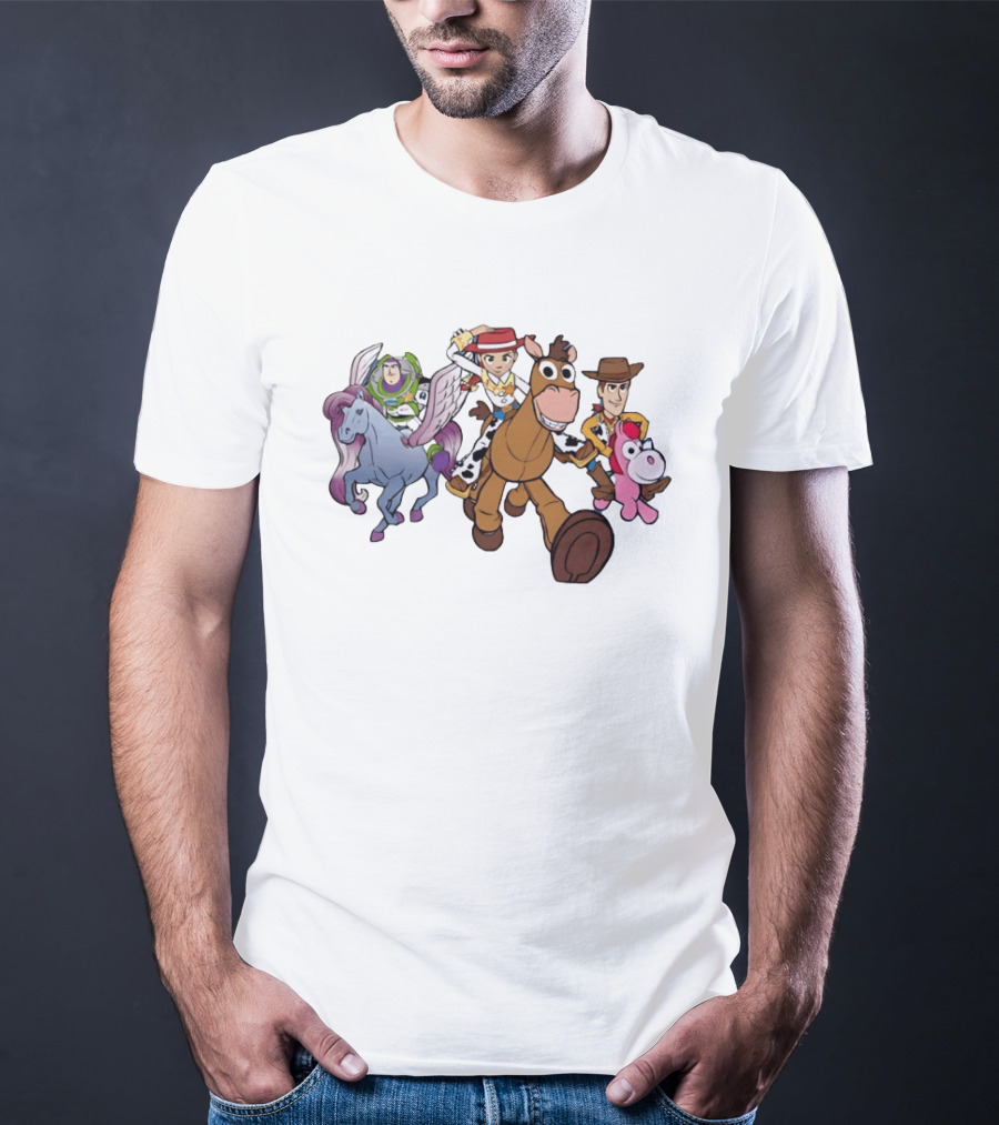 Buzz Lightyear Jessie Bullseye Woody And Buttercup Unicorn Toy Story Characters Running T-Shirt