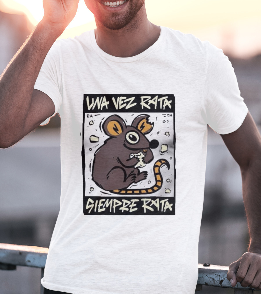Una Vez Rata Siempre Rata Cartoon Rat Eating Cheese Spanish T-Shirt