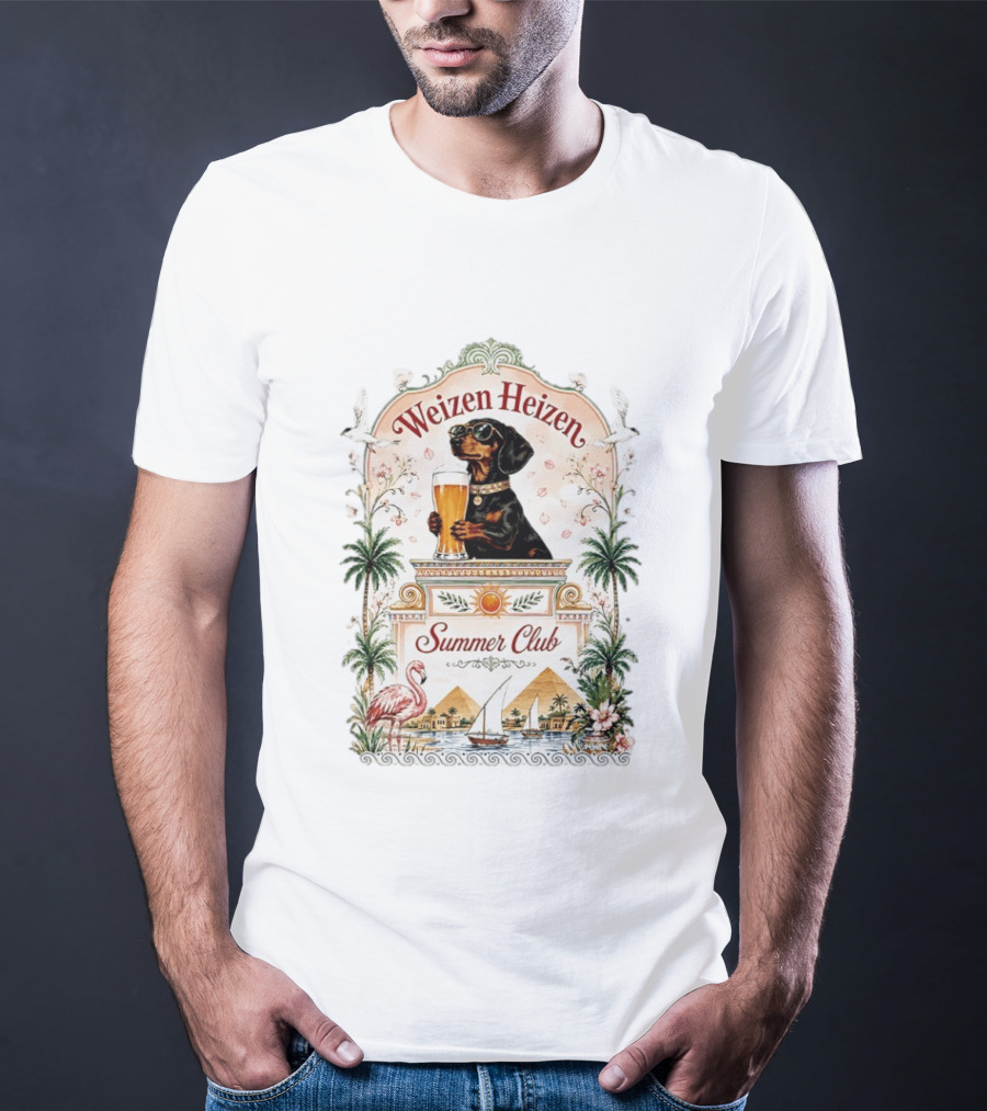 Weizen Heizen Dachshund Beer Summer Club Palm Flamingo Pyramid Sailboat T-Shirt