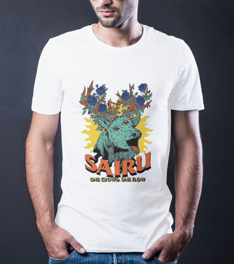 Sairu One Crowd One Flow Deer With Blue Roses Horns T-Shirt
