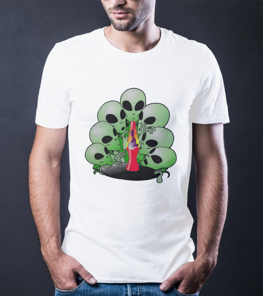 Aliens Gathering Around Colorful Lava Lamp T-Shirt