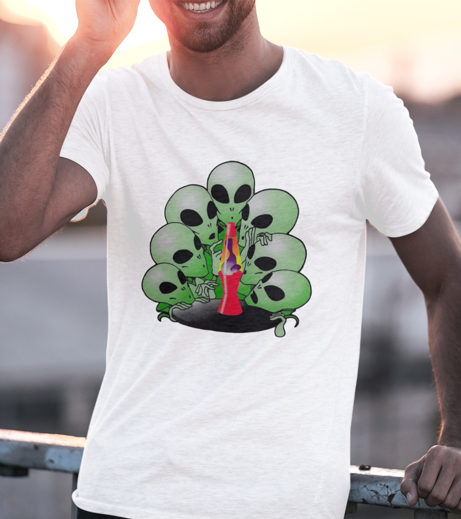 Aliens Gathering Around Colorful Lava Lamp T-Shirt
