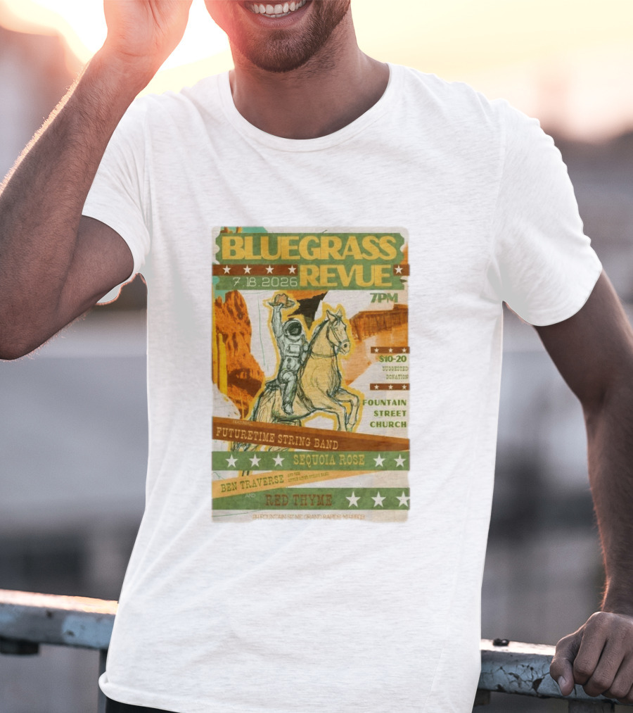 Bluegrass Revue Grand Rapids MI July 18 2026 Futuretime String Band Sequoia Rose Red Thyme T-Shirt