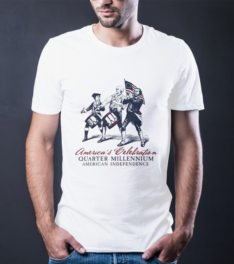 America's Celebration Quarter Millennium Colonial Soldiers Drumming American Independence T-Shirt