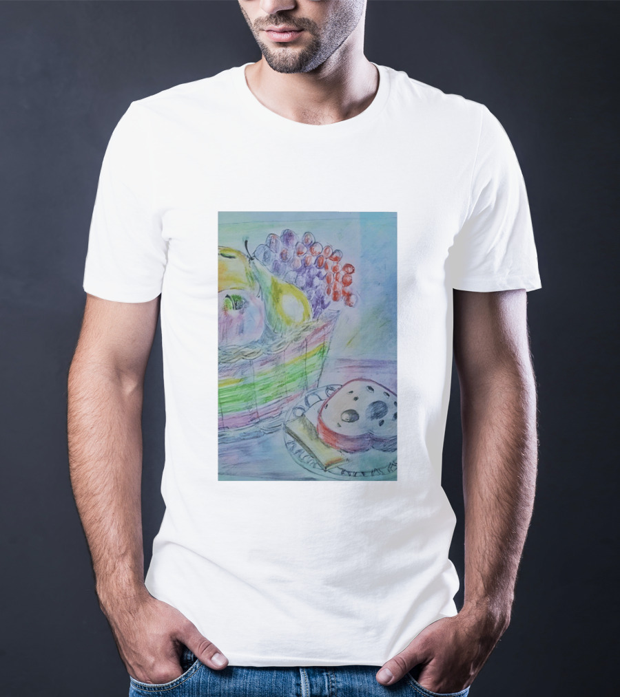 Fruit Basket Bagel Still Life Drawing Pears Apples Grapes Bread T-Shirt