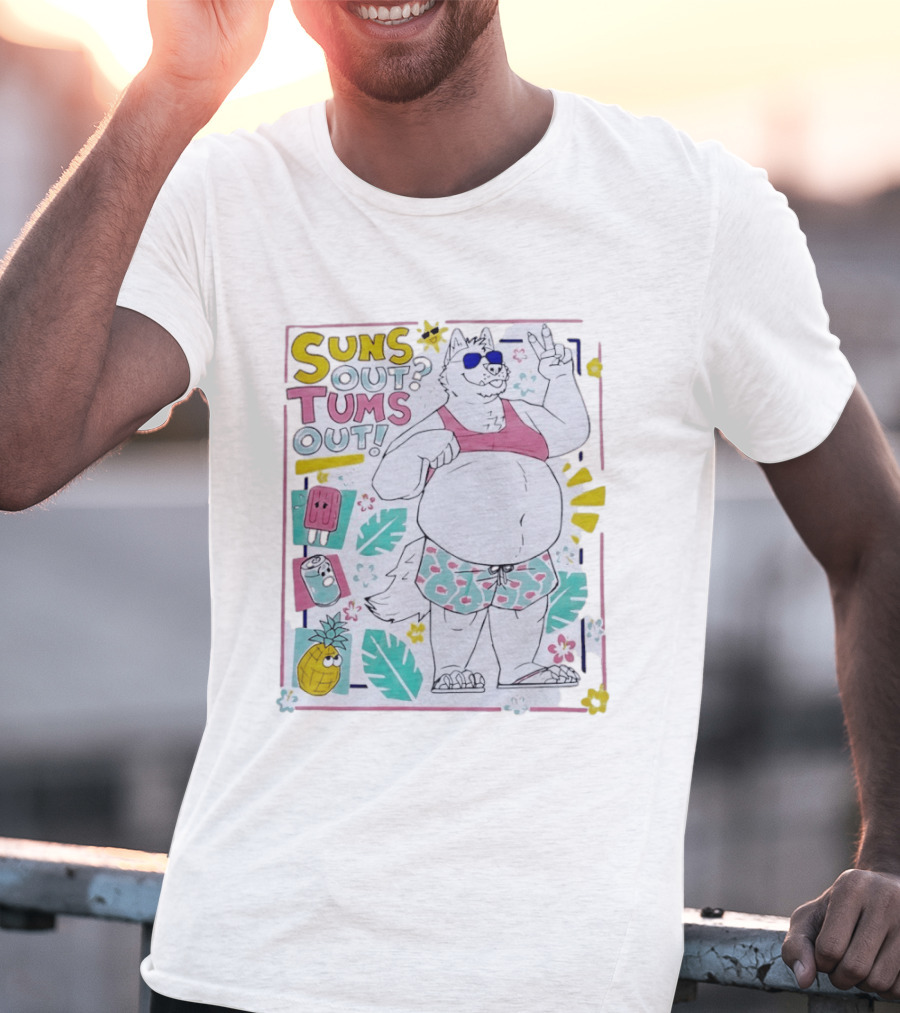 Suns Out Tums Out Husky In Sunglasses Popsicle Soda Pineapple Tropical Print T-Shirt