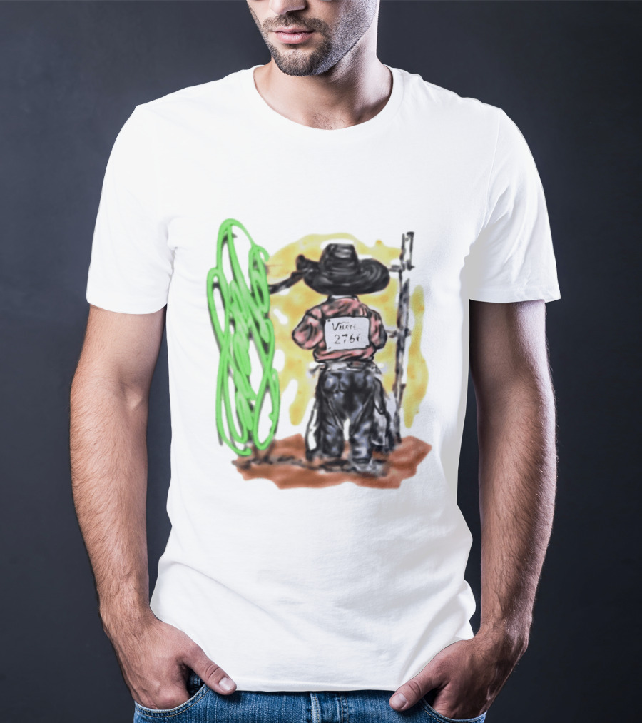 Vnere 2766 Cowboy Vintage Western Art With Hat And Fence T-Shirt