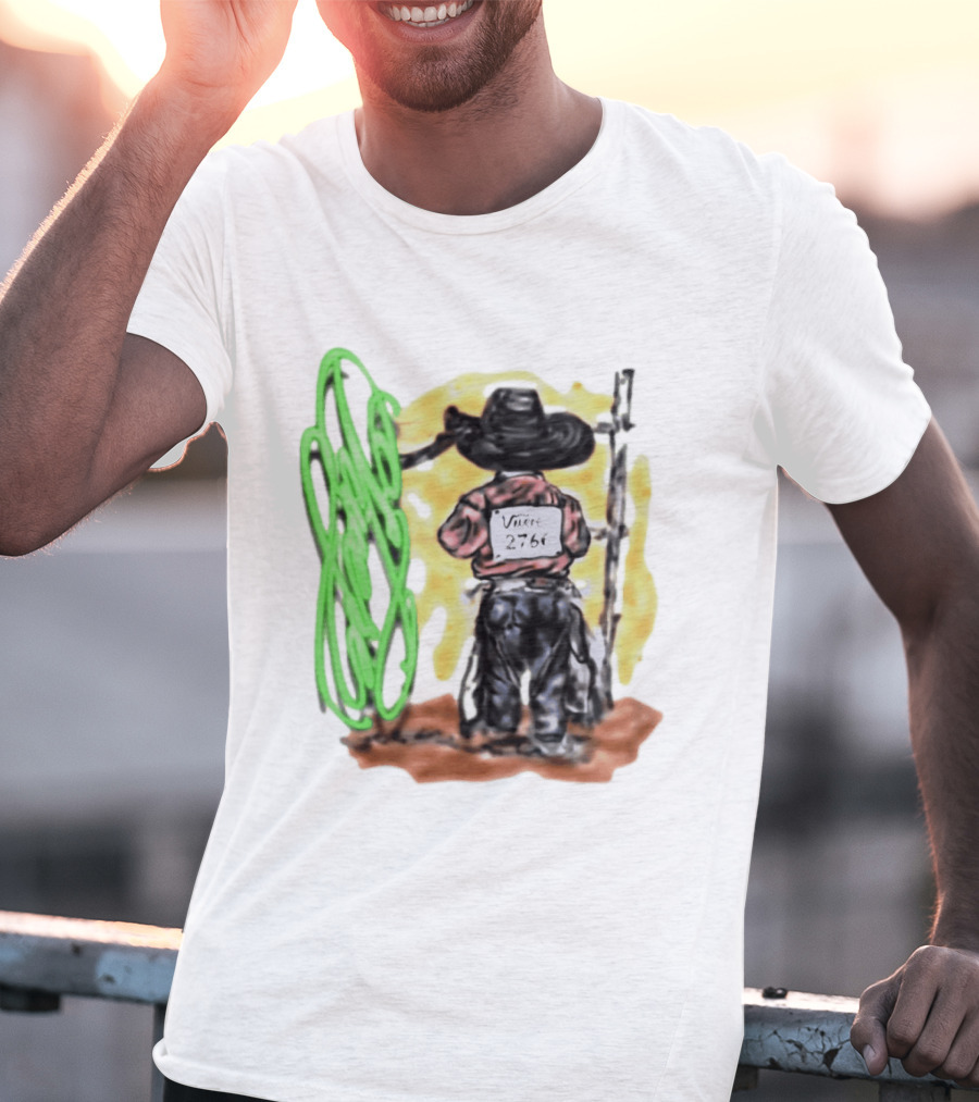 Vnere 2766 Cowboy Vintage Western Art With Hat And Fence T-Shirt