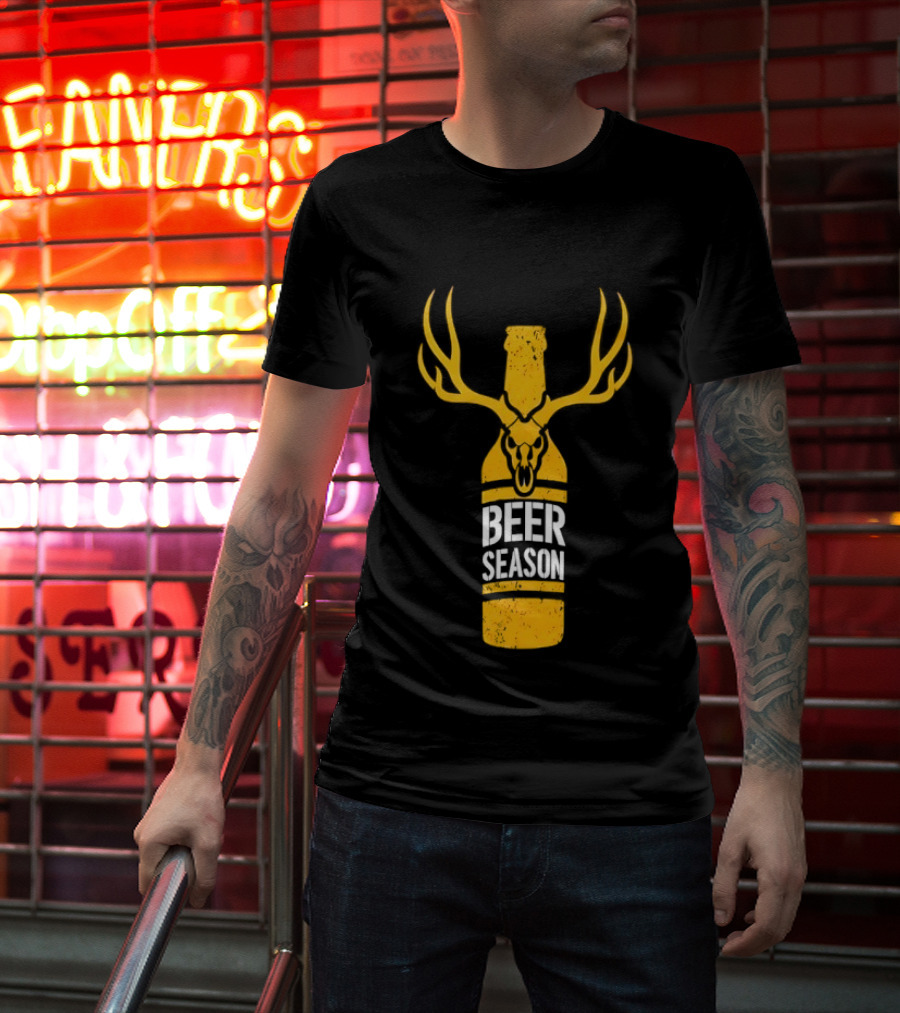 Beer Season Deer Antlers Bottle Hunting T-Shirt