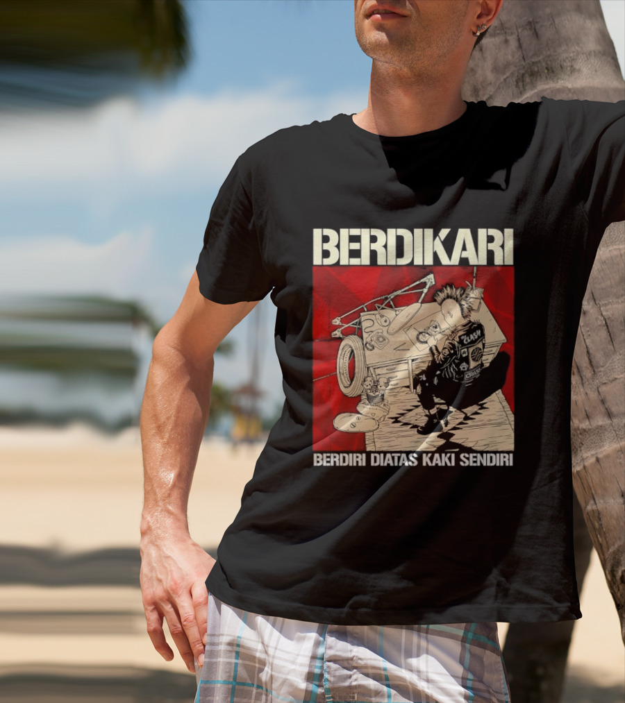 Berdikari Berdiri Diatas Kaki Sendiri Red Checkerboard Racing Motif T-Shirt