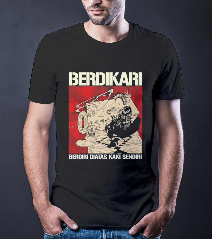Berdikari Berdiri Diatas Kaki Sendiri Red Checkerboard Racing Motif T-Shirt