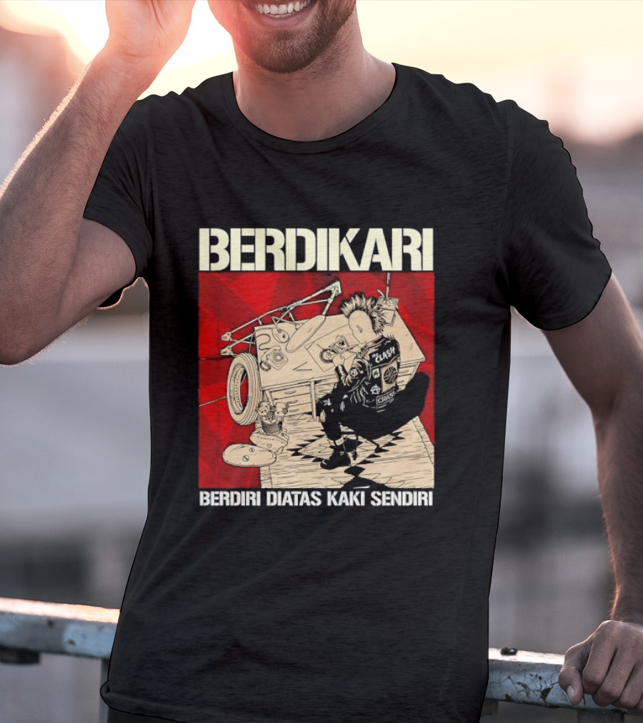 Berdikari Berdiri Diatas Kaki Sendiri Red Checkerboard Racing Motif T-Shirt