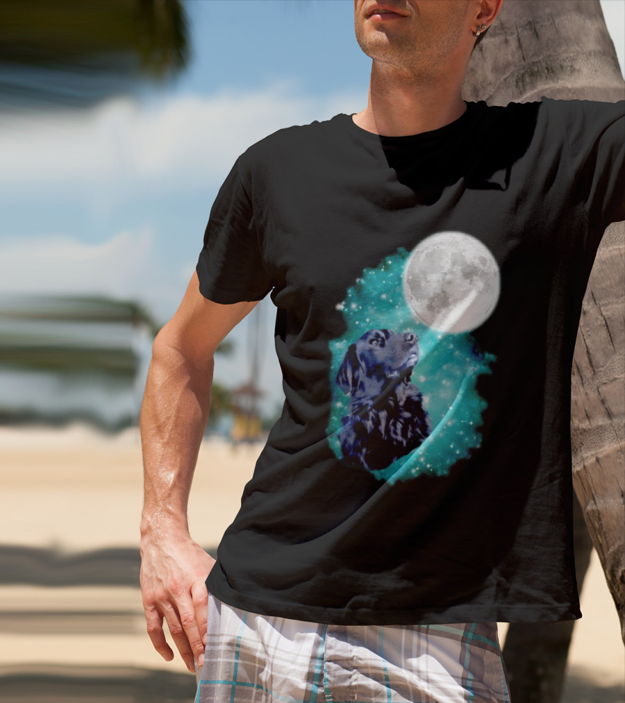 Black Dog Under Moon In Galaxy Space T-Shirt