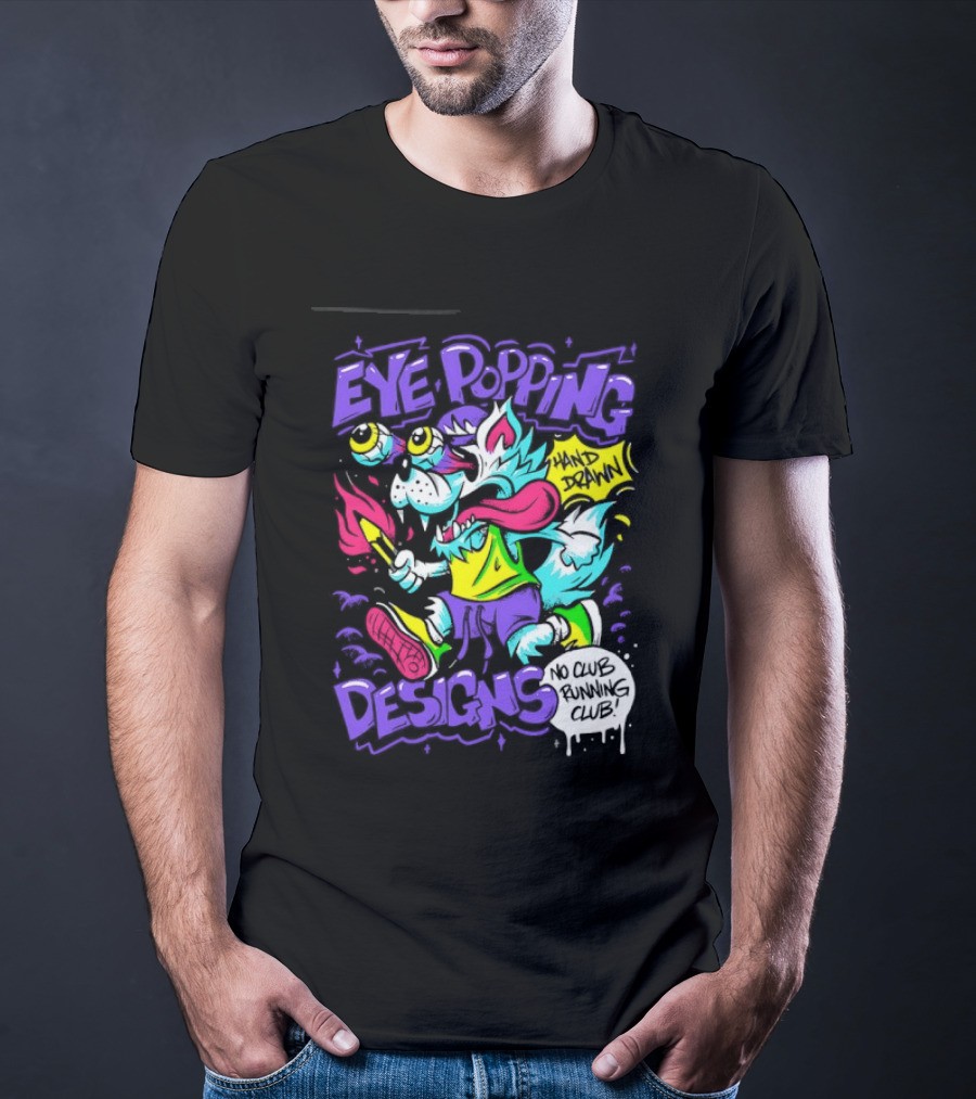 Eye Popping Wolf Hand Drawn No Club Running Club T-Shirt