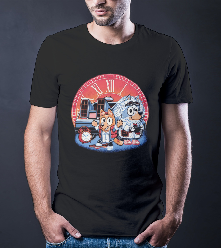 Bluey And Chilli Bark In Time Doc Brown Marty McFly T-Shirt