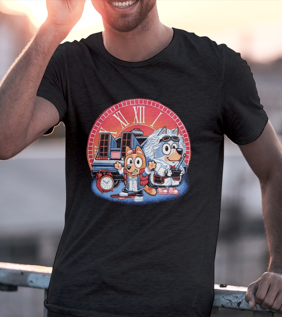 Bluey And Chilli Bark In Time Doc Brown Marty McFly T-Shirt