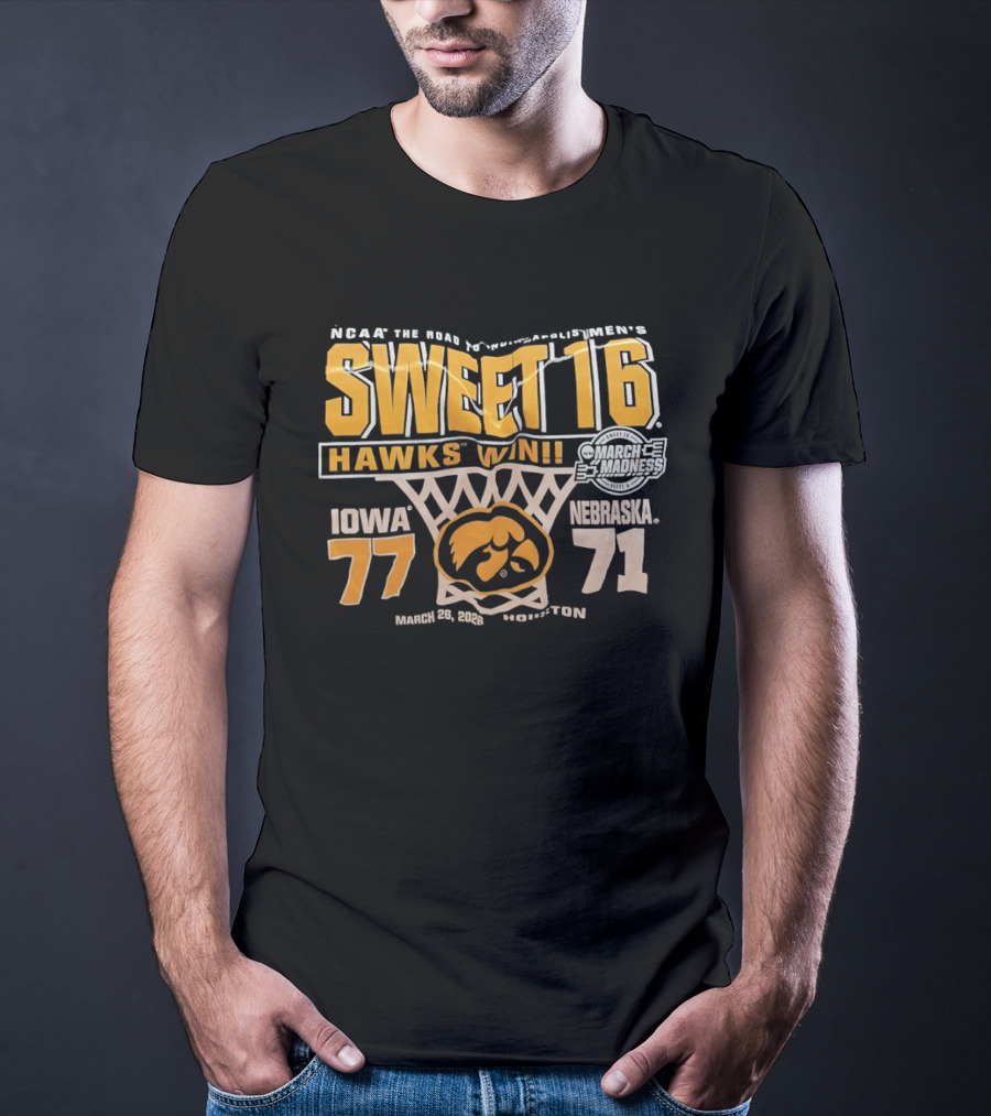 NCAA Tournament Sweet 16 Hawks Win Iowa 77 Nebraska 71 March 21 2026 Washington T-Shirt