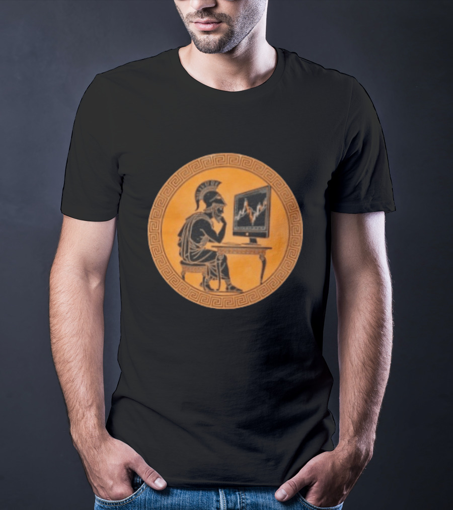Greek Warrior Analyzing Stock Charts With Ancient Trader Flair T-Shirt