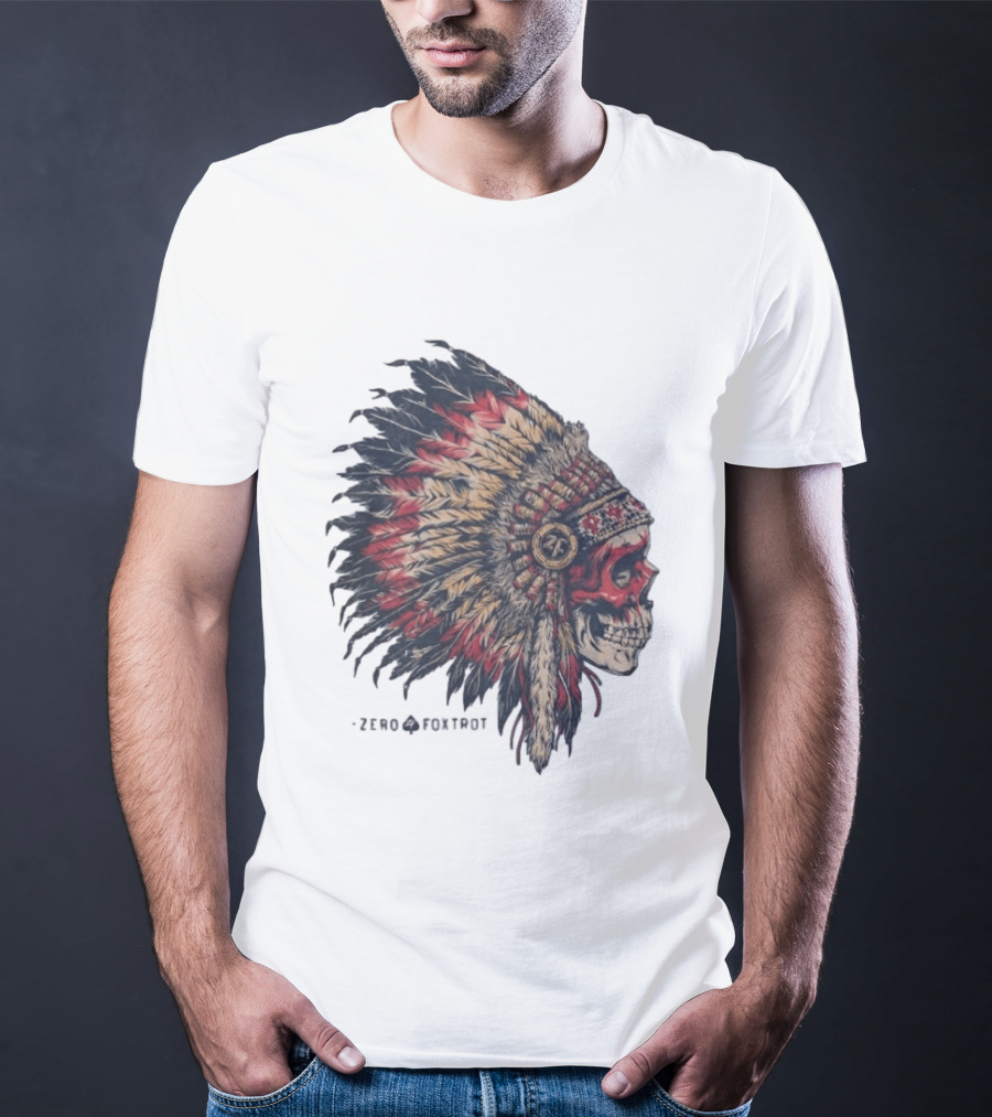 Zero Foxtrot Skull In Feathered Headdress T-Shirt