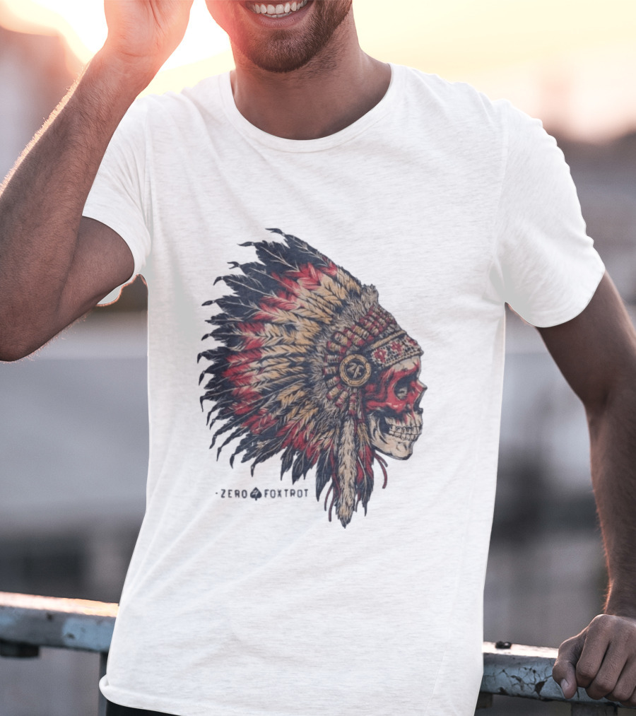 Zero Foxtrot Skull In Feathered Headdress T-Shirt